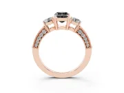 Emerald Cut Three Stone Engagement Ring Setting for a Black Center | Graduated Pavé Band | Rose Gold