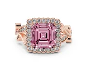 Asscher Cut Leaf Halo Engagement Ring Setting for a Fancy Pink Lab-Grown Diamond | Rose Gold