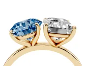 Fancy Blue Round Cut and Emerald Cut Toi Moi Ring Set in Yellow gold with Prong Setting