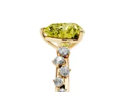 Fancy Yellow Heart Cut Diamond Cluster Solitaire Ring Set in Yellow gold with Prong Setting