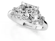 Princess Cut Diamond Solitaire Floral Ring Set in Platinum with Marquise Petals and Prong Setting