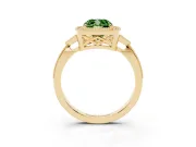 Fancy Green Cushion Cut Diamond Halo Engagement Ring Set in Yellow gold with Milgrain Pavé Band