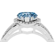 Fancy Blue Heart Cut Diamond Halo Ring Set in White gold with Double Pavé Split Shank