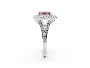 Emerald Cut Halo Split Shank Engagement Ring Setting for a Fancy Pink Lab-Grown Diamond | Pavé Strands | Platinum