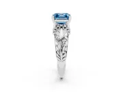 Fancy Blue Asscher Cut Diamond Filigree Halo Engagement Ring Set in Silver with Prong Setting