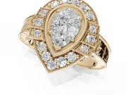 Pear-Shaped Vintage Halo Engagement Ring Setting | Art Deco Side Panels | Yellow Gold