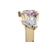 Heart-Shaped Three Stone Engagement Ring Setting for a Fancy Pink Lab-Grown Diamond | Tapered Band | Yellow Gold