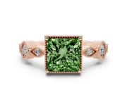 Princess Cut Vintage Milgrain Engagement Ring Setting for a Fancy Green Lab-Grown Diamond | Rose Gold