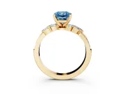 Fancy Blue Radiant Cut Diamond Solitaire Ring Set in Yellow gold with Marquise Twist Band and Prong Setting
