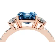 Asscher Cut Three Stone Engagement Ring Setting for a Fancy Blue Lab-Grown Diamond | Pave Shoulders | Rose Gold