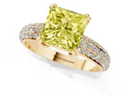 Princess Cut Three Row Pave Engagement Ring Setting for a Fancy Yellow Lab-Grown Diamond | Double Claws | Yellow Gold