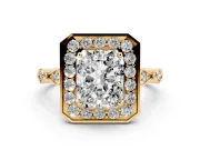 Radiant Cut Vintage Halo Engagement Ring Setting | Bezel Station Shoulders | Yellow Gold