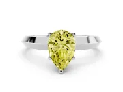 Fancy Yellow Pear Cut Diamond Solitaire Engagement Ring Set in Platinum with Flat Band and Prong Setting