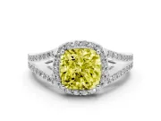 Cushion Cut Halo Engagement Ring Setting for a Fancy Yellow Lab-Grown Diamond | V-Split Pavé Band | Sterling Silver