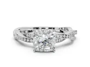 Cushion Cut Twisted Pavé Solitaire Engagement Ring Setting | Open Basket | Platinum