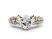 Heart Cut Diamond Cluster Engagement Ring Set in Yellow gold with Pavé Band and Prong Setting