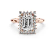 Emerald Cut Diamond Halo Ring Set in Rose gold with Plain Solitaire Band and Prong Setting