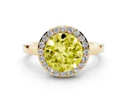 Fancy Yellow Round Cut Diamond Halo Ring Set in Yellow gold with Solitaire Band and Prong Setting
