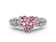 Fancy Pink Heart Cut Diamond Cluster Engagement Ring Set in White gold with Pavé Band and Prong Setting