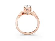 Oval Cut Diamond Solitaire Twist Engagement Ring Set in Rose gold with Pavé Leaf Accents