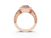 Fancy Pink Heart Cut Diamond Halo Ring Set in Rose gold with Round Accent Halo, Pavé Band and Prong Setting