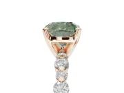 Cushion Cut Pavé Solitaire Engagement Ring Setting for a Fancy Green Lab-Grown Diamond | Alternating Accents | Rose Gold
