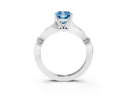 Fancy Blue Cushion Cut Diamond Solitaire Twisted Band Ring Set in White gold with Accent Stones and Prong Setting