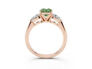 Fancy Green Three-Stone Oval Cut Diamond Ring Set in Rose gold with Pear Side Stones and Prong Setting