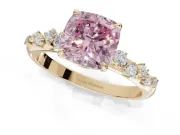 Cushion Cut Graduated Solitaire Engagement Ring Setting for a Fancy Pink Lab-Grown Diamond | Yellow Gold