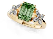 Emerald Cut Floral Engagement Ring Setting for a Fancy Green Lab-Grown Diamond | Yellow Gold