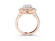 Asscher Cut Three-Stone Pavé Engagement Ring Setting | Round Side Stones | Rose Gold