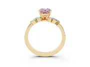 Fancy Pink Oval Cut Diamond Solitaire Ring Set in Yellow gold with Marquise Twist Band and Prong Setting