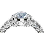 Pear-Shaped Vintage Milgrain Halo Engagement Ring Setting for a Fancy Blue Lab-Grown Diamond | Wide Pavé Band | Platinum