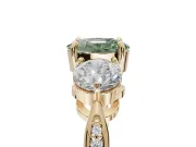Cushion Cut Three Stone Engagement Ring Setting for a Fancy Green Lab-Grown Diamond | Tapered Pave Band | Yellow Gold