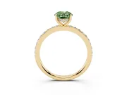 Fancy Green Oval Cut Diamond Pavé Band Ring Set in Yellow gold with Prong-Set Center Stone