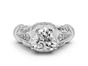Heart Cut Diamond Vintage-Inspired Milgrain Ring Set in White gold with Accent Split Shank