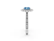 Fancy Blue Cushion Cut Diamond Halo Milgrain Pavé Ring Set in Silver with Prong Setting