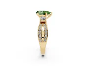 Fancy Green Three-Stone Pear Cut Diamond Twist Band Ring Set in Yellow gold with Pavé Accents and Prong Setting