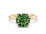 Fancy Green Round Cut Diamond Solitaire Engagement Ring Set in Yellow gold with Prong Setting and Polished Band