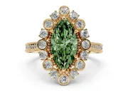 Marquise Scalloped Halo Engagement Ring Setting for a Fancy Green Lab-Grown Diamond | Milgrain Edges | Yellow Gold