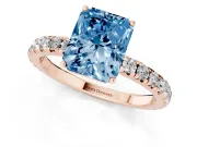 Radiant Cut Pave Solitaire Engagement Ring Setting for a Fancy Blue Lab-Grown Diamond | Shared Prong Band | Rose Gold