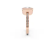 Cushion Cut Diamond Halo Ring Set in Rose gold with Pavé Band and Milgrain-Edged Prongs