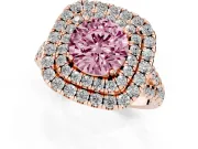 Round Halo Split Shank Engagement Ring Setting for a Fancy Pink Lab-Grown Diamond | Pavé Strands | Rose Gold