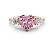 Heart-Shaped Three Stone Engagement Ring Setting for a Fancy Pink Lab-Grown Diamond | Pave Shoulders | Rose Gold