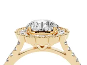 Round Vintage Milgrain Floral Halo Engagement Ring Setting | Pavé Band | Yellow Gold
