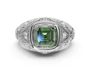 Asscher Cut Vintage Bezel Engagement Ring Setting for a Fancy Green Lab-Grown Diamond | Platinum
