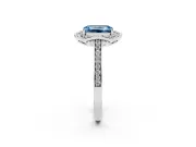 Emerald Cut Petal Tip Halo Engagement Ring Setting for a Fancy Blue Lab-Grown Diamond | Pavé Band | Sterling Silver