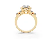 Radiant Cut Diamond Floral Halo Ring Set in Yellow gold with Shared Prong Band