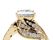 Princess Cut Diamond Solitaire Ring Set in Yellow gold with Layered Twist Pavé Band