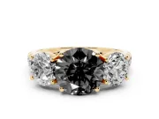 Round Three Stone Engagement Ring Setting for a Black Center | Accented Shoulders | Yellow Gold